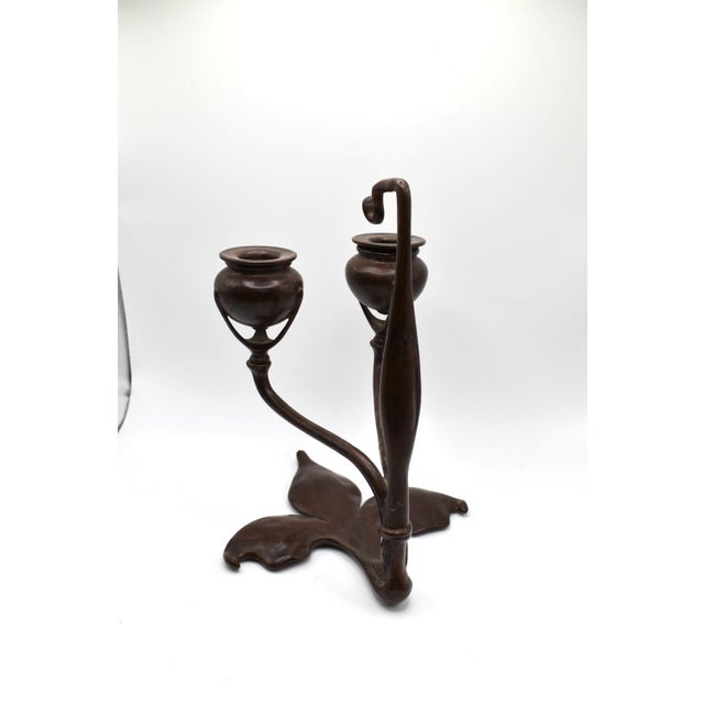 Tiffany Studios 1910s Pair of Tiffany Studios Art Nouveau Bronze Candlesticks For Sale - Image 4 of 10