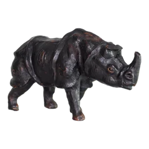 Vintage Mid 20th Century Leather Rhino Sculpture Figure