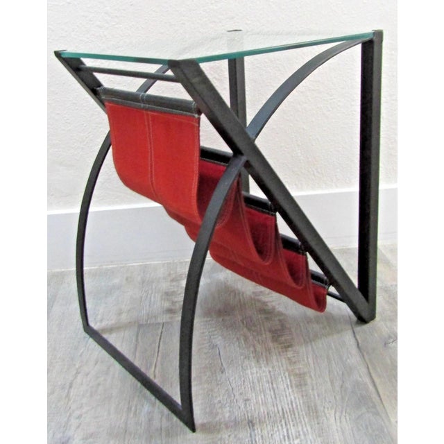 Metal Mid-Century Modern Glass Top End Table Waterfall Magazine Rack Circa 1970s For Sale - Image 7 of 15