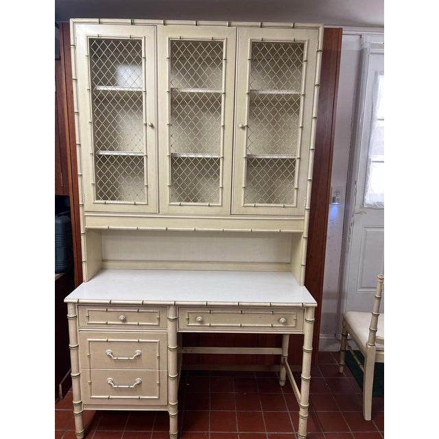 Thomasville Allegro Faux Bamboo Desk With Bookcase Hutch Top and Chair For Sale In New York - Image 6 of 18