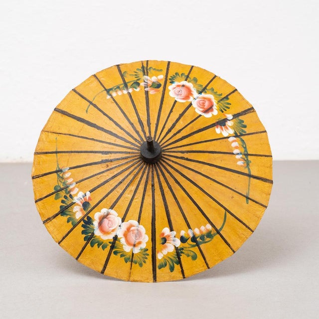 Hand Painted Bamboo Umbrella, 1950s For Sale - Image 3 of 18