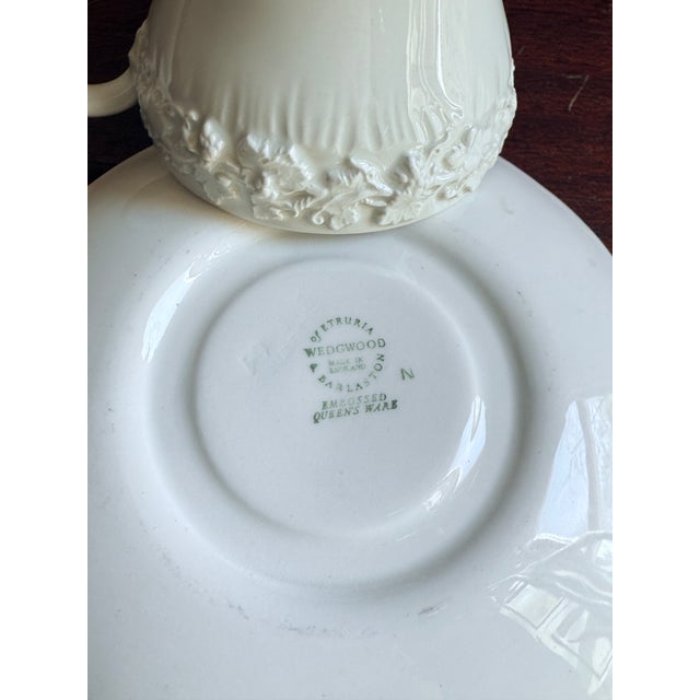 Mid-Century, Neo-Classical Wedgwood Queens Ware Embossed Cream on Cream Demitasse Cup and Saucer For Sale - Image 9 of 10