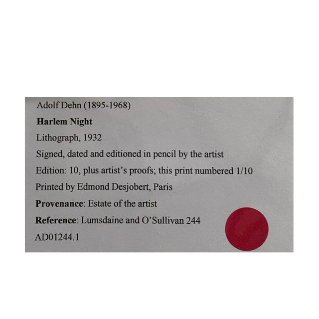 1932 Adolf Dehn “Harlem Night” Lithograph For Sale - Image 4 of 5