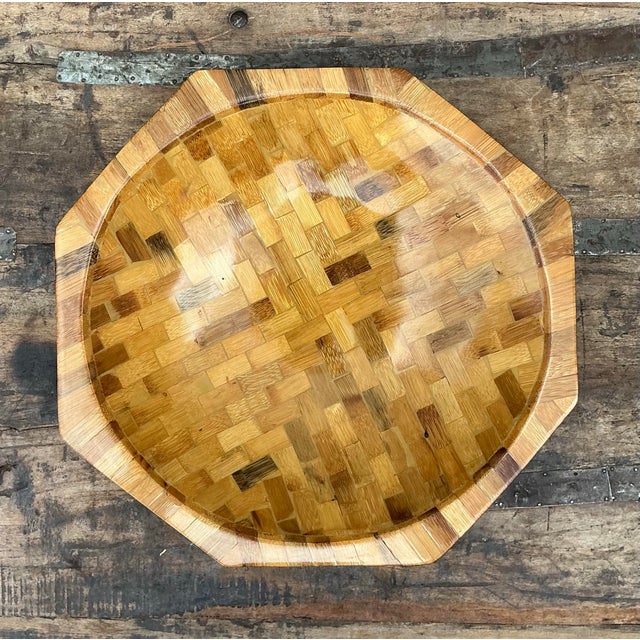 Vintage Parquet Rattan Wood Bowl For Sale - Image 10 of 12