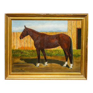 Late 19th Century Stunning Original Antique Oil Painting Standing Horse Equestrian Country Home Wall Decor