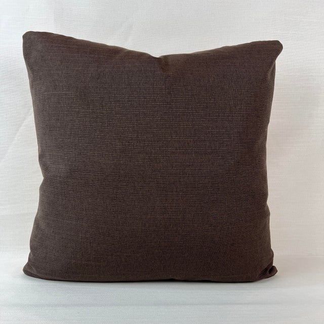 Handcrafted 20” pillow in Faubourg attributed to Schumacher in orange. Back in Norbar Arabica. Hidden zipper closure,...