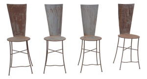 Vintage French Sculptural High-Back Patinated Iron Stools, 1990s, Set of 4