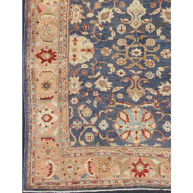 Tribal Antique Sultanabad Ziegler Persian Rug With Purple Blue Background & Soft Coral Border. 8'8" X 11'3" For Sale - Image 3 of 9