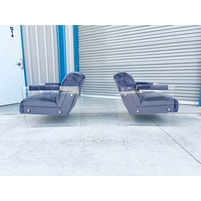 1980s 1980s Velvet and Lucite Lounge Chairs For Sale - Image 5 of 14