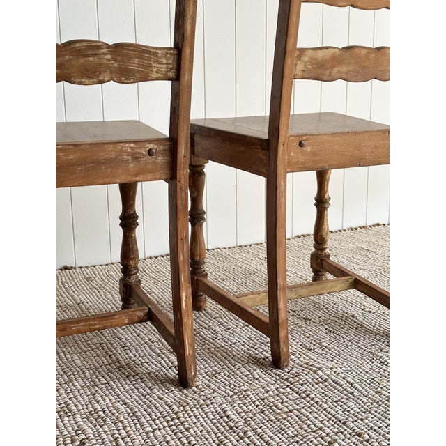 Antique Ladderback Scalloped Accent Dining Chairs, Pair For Sale - Image 12 of 14