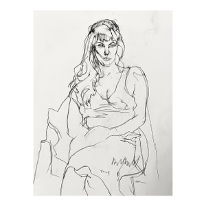 Mid Century Drawing of Young Woman