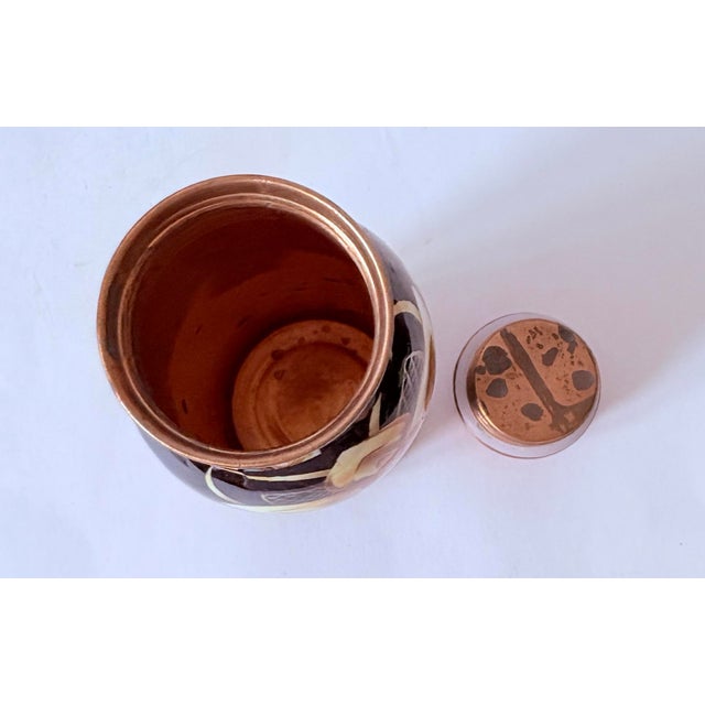 Paint Mid 20th Century Asian Lacquer Tea Caddy With Copper Interior – Black Floral Storage Jar For Sale - Image 7 of 8