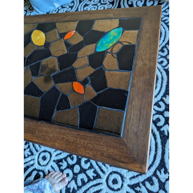 1960s Mid Century Metallic Tile Walnut Coffee Table For Sale In Rochester - Image 6 of 10