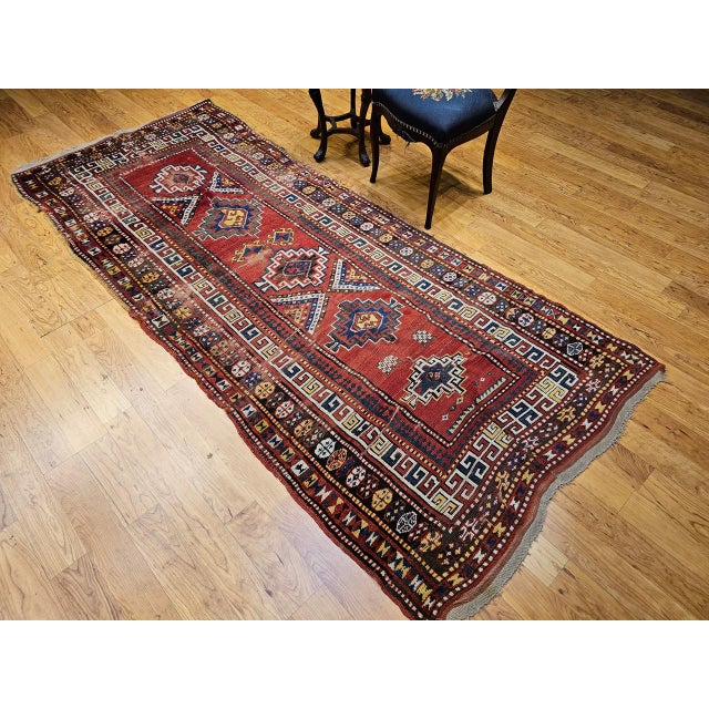 19th Century Caucasian Kazak Rug, Hand-Knotted Wool, Geometric Medallions, 4' x 9' For Sale - Image 17 of 17