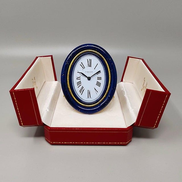 Blue Swiss Alarm Clock in Pendulette Lapis Lazuli by Cartier, 1980s For Sale - Image 8 of 12