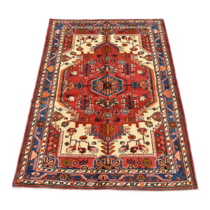 Zanjan Rug 3'11'' X 5'4'' Ivory Wool Vintage Tribal Hand-Knotted Oriental Carpet