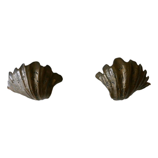 Mid-Century Modern Sea Shell Sconces in Cast Bronze, 1960s, Set of 2 For Sale