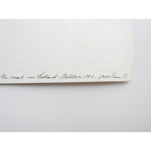 Contemporary watercolor on paper painting of pastoral landscape in Holland. Unsigned. Unframed, notation along bottom and...