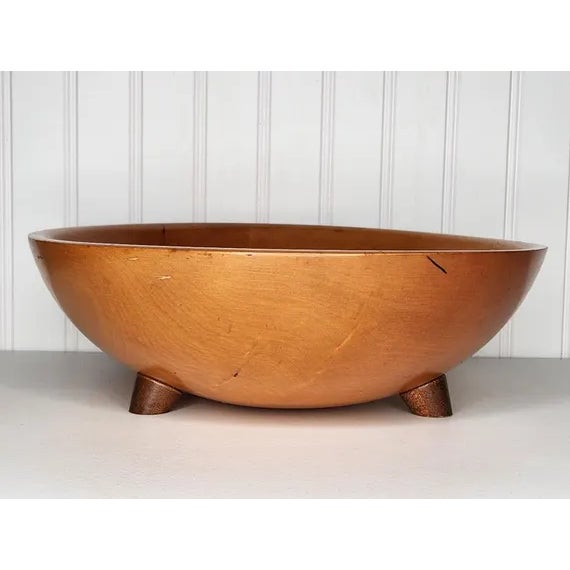 Vintage Munising Hand Painted Signed Wooden Footed Bowl - Floral Dogwood 13.5" - MCM Home Dec - Accent Bowl Decorative For Sale - Image 10 of 15