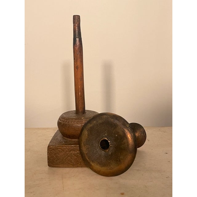 Late 19th Century Candle Holder in Wood, Metal and Stone Engraved Details For Sale - Image 4 of 5