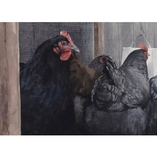 The Providers by Mo Myra | Watercolor on paper of chickens in a coop For Sale