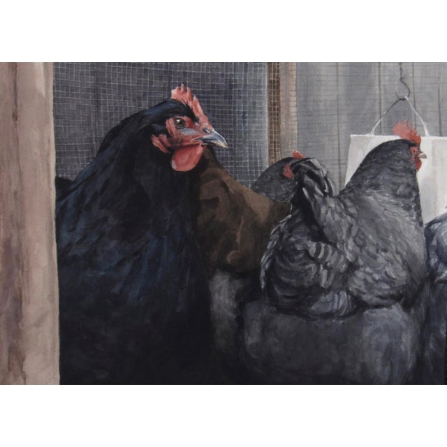 The Providers by Mo Myra | Watercolor on paper of chickens in a coop For Sale