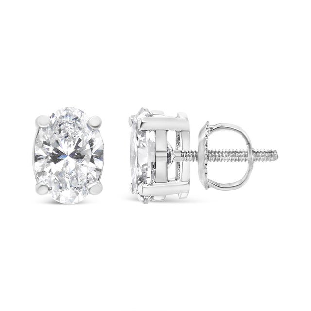Contemporary 14K White Gold 1.00 Cttw Lab Grown Oval Solitaire Diamond Stud Earrings (F-G Color, VS2-SI1 Clarity) For Sale - Image 3 of 5