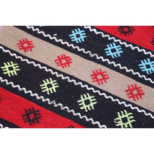 Textile 1960s Cabin Style Stripe Design Hand Knotted Oushak Kilim Runner Rug For Sale - Image 7 of 10