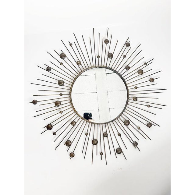 Vintage Round Mirror with Iron Rod, France, 1980s For Sale - Image 3 of 16
