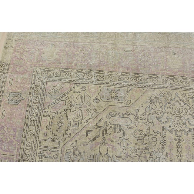 Textile Tabriz Rug 9’3” X 12’4” Beige Wool Vintage Distressed Hand-Knotted Carpet For Sale - Image 7 of 15