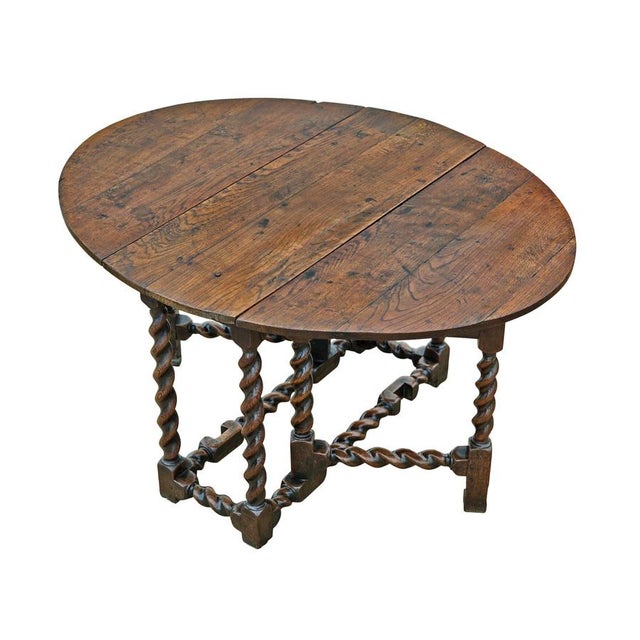 Antique Oak Drop-Leaf Gate Leg Dining Table, 1700s For Sale - Image 9 of 9