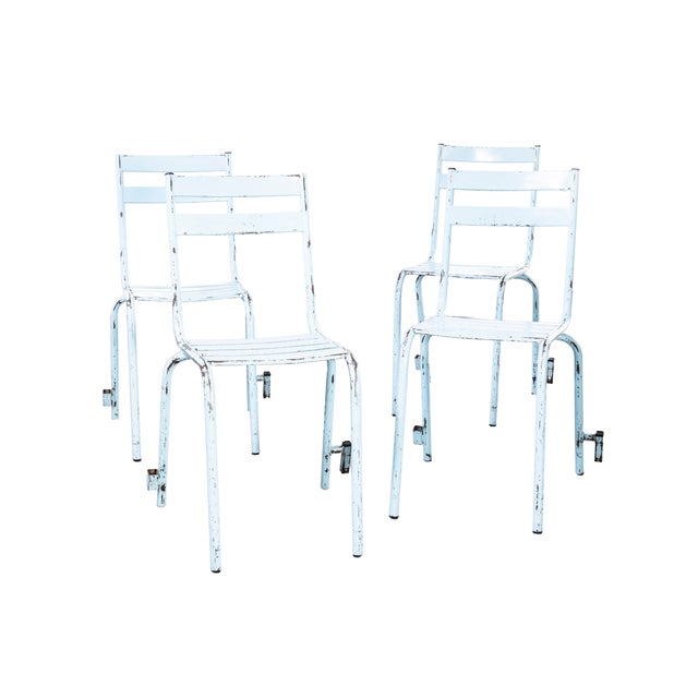 French Sky Blue Metal Stacking Outdoor Chairs from Tolix, 1950s, Set of 6 For Sale - Image 3 of 3
