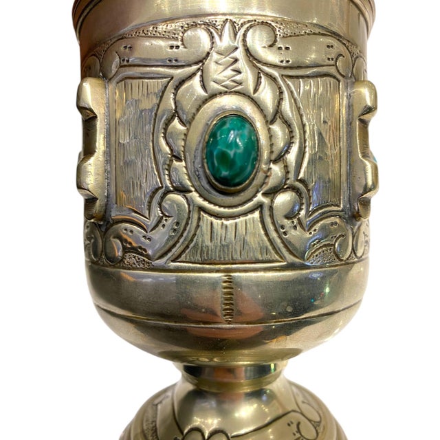 Vintage Alpaca Silver Spanish Goblet Cup With Turquoise Color Cabochon Stone Accents For Sale - Image 10 of 16