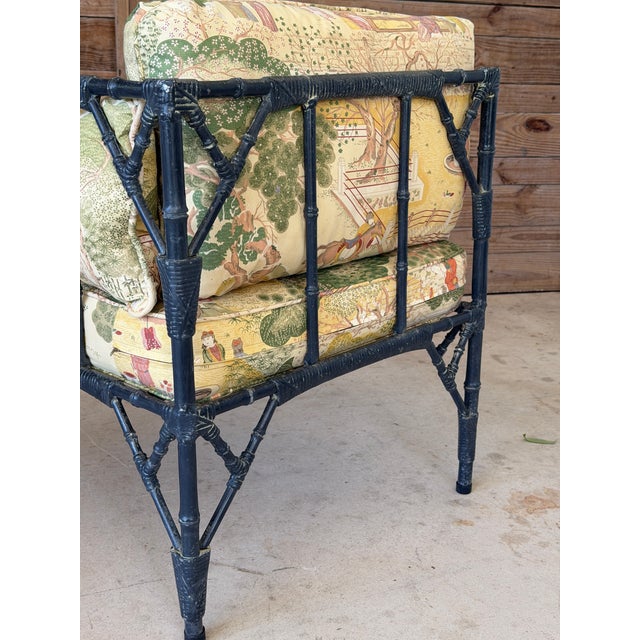 Vintage Coastal Chinoiserie Faux Bamboo Aluminum Modular Lounge Seating With Ottoman For Sale - Image 10 of 12