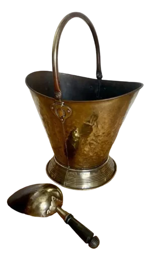 Antique Victorian Brass Coal Scuttle, 1860, Set of 2