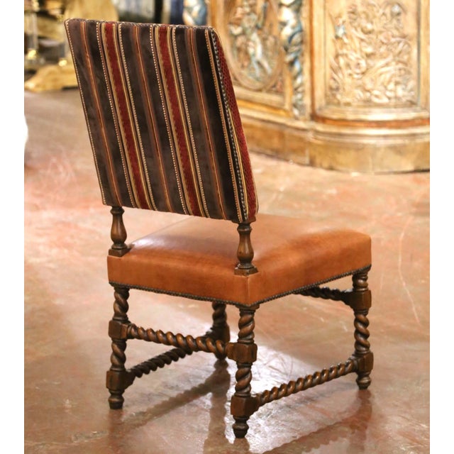 Set of 10 Louis XIII Style Walnut and Leather Dining Room Chairs For Sale - Image 9 of 13
