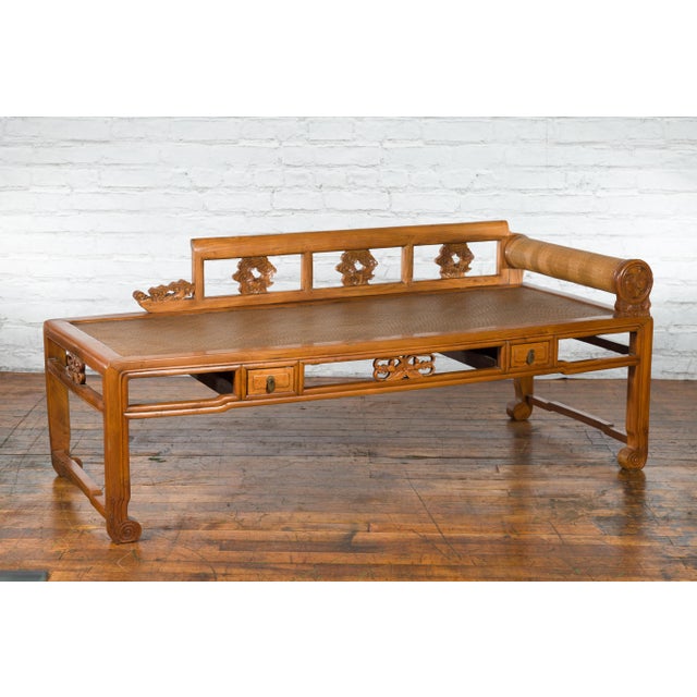 Qing Dynasty 19th Century Lady's Opium Rattan Seat Daybed with Pillow For Sale - Image 9 of 12