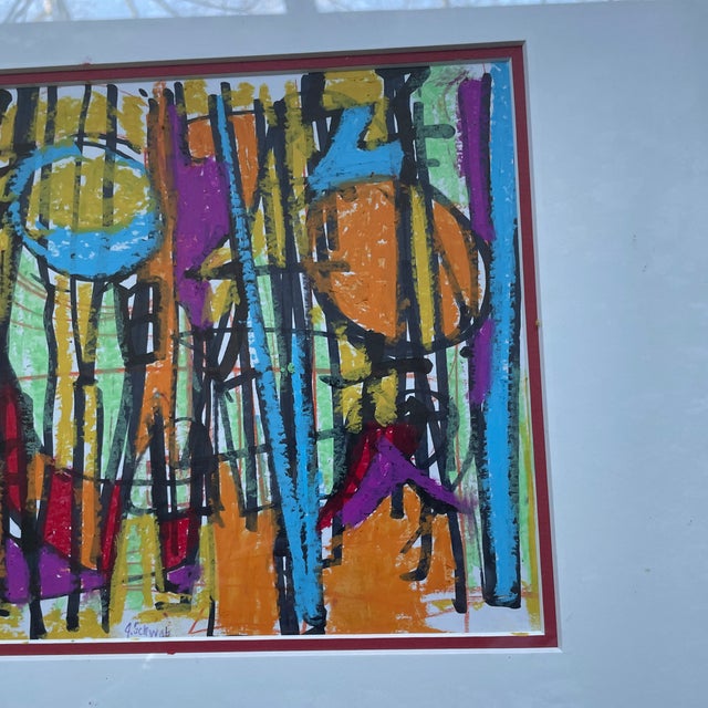 Abstract Listed John Schwab Original Oil Stick Abstract Kandinsky Rothko Style Painting Cubism MCM For Sale - Image 3 of 5