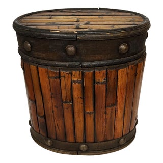 Vintage Bamboo Lidded Box With Stud Details For Sale