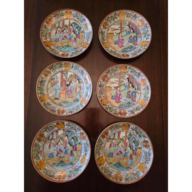 Antique Chinese Porcelain Mandarin Rose Canton Set Plates For Sale - Image 4 of 8