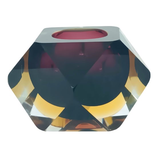 Faceted Sommerso Murano Glass Bowl For Sale