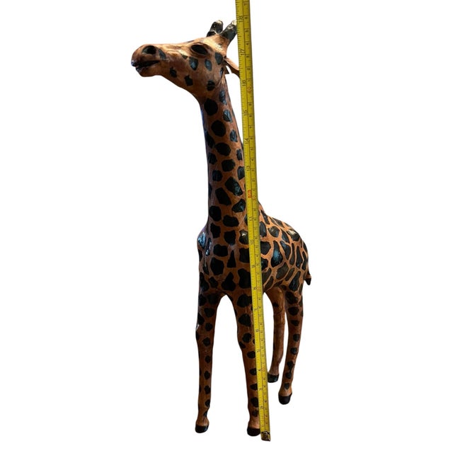 Animal Skin Vintage Leather Wrapped African Giraffe Figurine 18” Tall. For Sale - Image 7 of 10