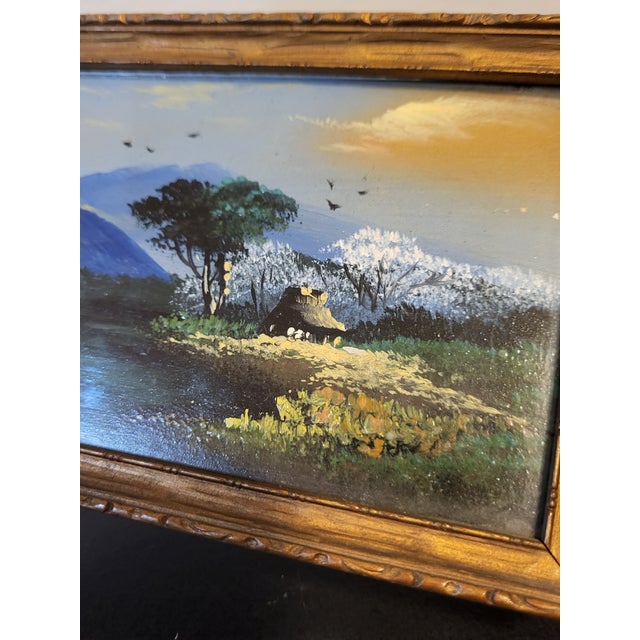 Cerulean 1980s Original Framed Miniature Landscape Oil Painting For Sale - Image 8 of 12