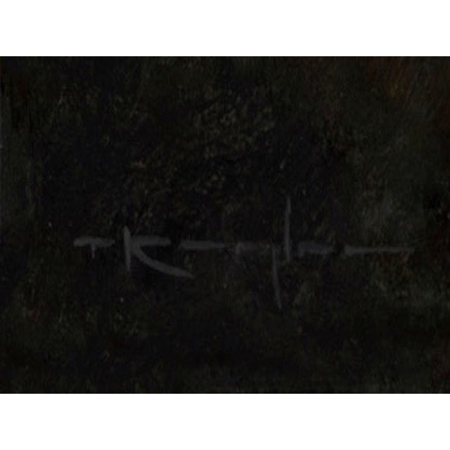 "An Evening Walk, 1 John 3:19" is an oil on panel painting by Thomas Kegler, completed in 2026. Tall trees stand in...