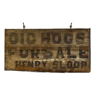 Vintage Early 20th Century "Hogs for Sale" Wooden Double Sided Trade Sign For Sale