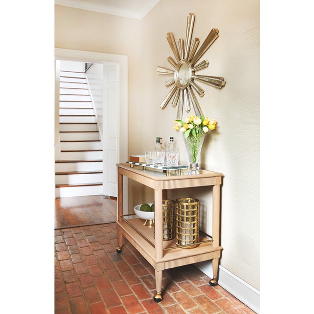 Wood Matthew Izzo Home Dublin Natural Oak Bart Cart With Mirrored Top and Brass Detail For Sale - Image 7 of 9