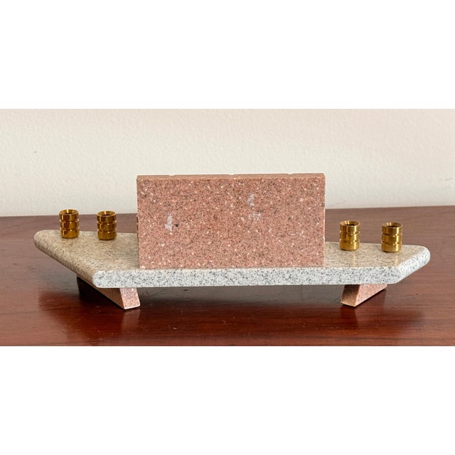 Vintage Stone and Brass Hanukkah Menorah With Western Wall Design For Sale In Providence - Image 6 of 6