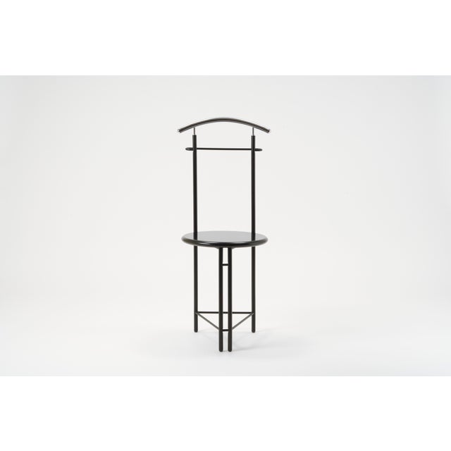 Elegant postmodern valet stand/dressing stool, likely made in Germany or Italy. The valet stand has been polished with...