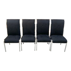 1980s Set of 4 Vintage Chrome and Fabric Chairs