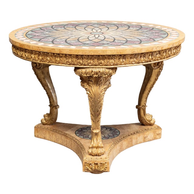Late 20th Century Neoclassical Inlaid Marble Center Table For Sale
